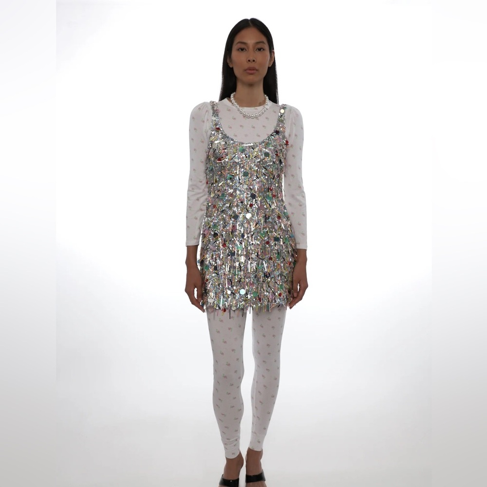 Sandy Liang Simon Silver Sequin Dress